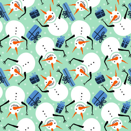 Cartoon winter scary snowman seamless ice angry pattern for wrapping paper and fabrics and linens and Christmas and new year packaging and Noel gift box. high quality illustrationの写真素材
