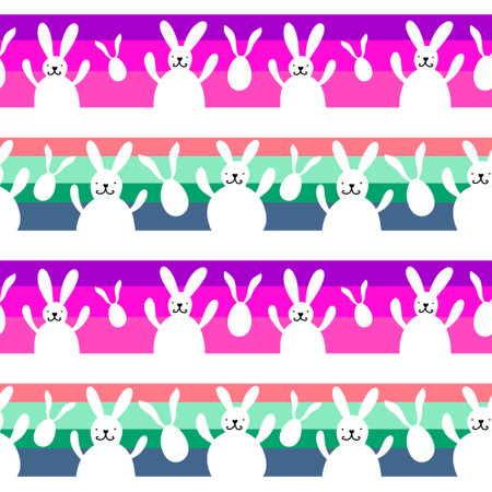Cartoon animals seamless Easter eggs and rabbit bunnies pattern for wrapping paper and kids clothes print and fabrics and linens and festive packaging. high quality illustrationの写真素材