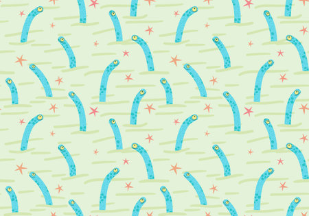 Cartoon sea ocean animals seamless spotted eel pattern for wrapping paper and fabrics and linens and kids clothes print and festive packaging. high quality illustrationの写真素材