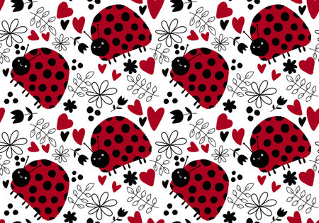 Cartoon animals seamless beetle ladybug pattern for wrapping paper and fabrics and linens and kids clothes print and festive packaging and kindergarten. high quality illustrationの写真素材