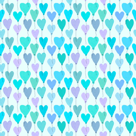 Cartoon paint valentines hearts seamless balloons pattern for birthday gift box and kids clothes print and fabrics and linens and wrapping paper and festive packaging. high quality illustrationの写真素材