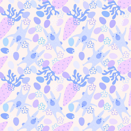 Cartoon animals seamless Easter eggs and rabbit bunnies pattern for wrapping paper and kids clothes print and fabrics and linens and festive packaging. high quality illustrationの写真素材