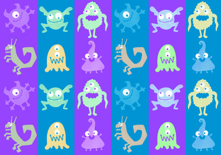 Cartoon monsters seamless emoticons aliens pattern for kids clothes print and wrapping paper and...