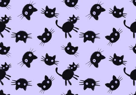 Halloween animals seamless black cats paint markers pattern for wrapping paper and fabrics and linens and kids clothes print. high quality illustrationの写真素材
