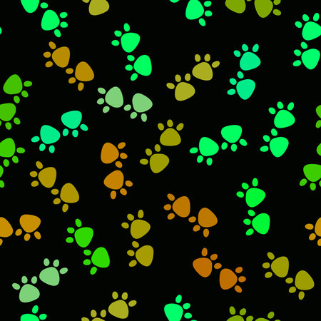 Cartoon animals seamless footprints dig and cat and polka dots and hearts pattern for wrapping paper and kids clothes print and festive packaging and kindergarten textiles. high quality illustrationの写真素材