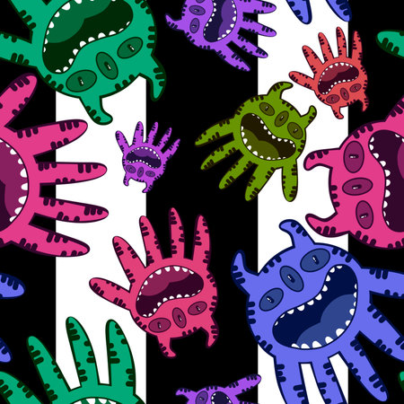 Cartoon monsters seamless emoticons aliens pattern for kids clothes print and wrapping paper and fabrics and linens and kindergarten. high quality illustrationの写真素材