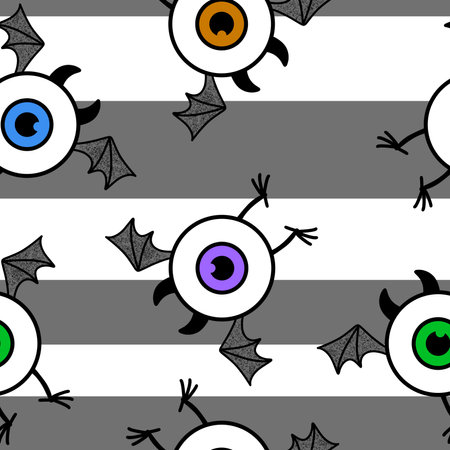Halloween cartoon monsters seamless eyes and wings pattern for wrapping paper and fabrics and linens and kids clothes print and cute notebooks. high quality illustrationの写真素材