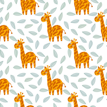 Cartoon summer animals seamless giraffes pattern for wrapping paper and kids clothes print and fabrics and linens and kindergarten textiles. high quality illustrationの写真素材
