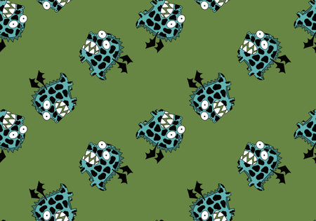 Cartoon dinosaur monsters seamless dragon pattern for wrapping paper and Christmas gift box and kids clothes print and festive packaging and linens and fabrics. high quality illustrationの写真素材