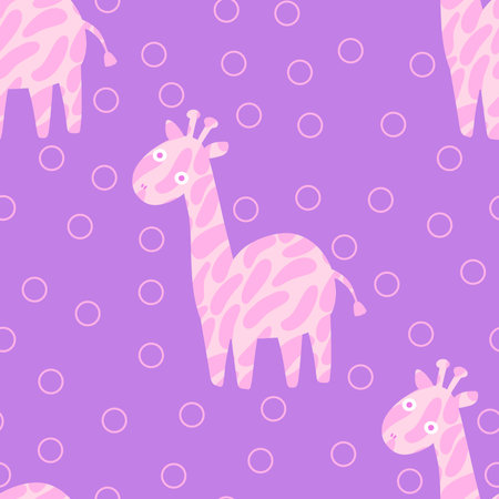 Cartoon summer animals seamless giraffes pattern for wrapping paper and kids clothes print and fabrics and linens and kindergarten textiles. high quality illustrationの写真素材