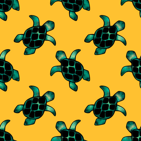 Animals cartoon seamless turtle and water ocean waves pattern for wrapping paper and linens and fabrics and kids clothes print and packaging. high quality illustrationの写真素材