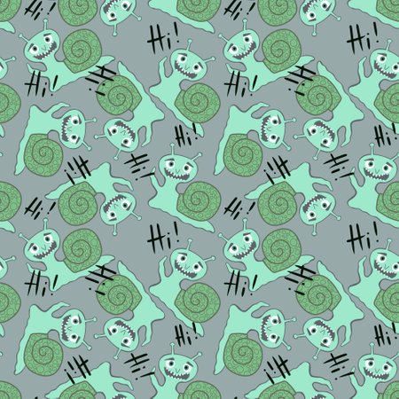 Cartoon animals seamless cute snails pattern for kids clothes print and wrapping paper and fabrics and linens and kindergarten. high quality illustrationの写真素材