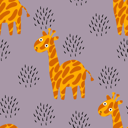 Cartoon summer animals seamless giraffes pattern for wrapping paper and kids clothes print and fabrics and linens and kindergarten textiles. high quality illustrationの写真素材