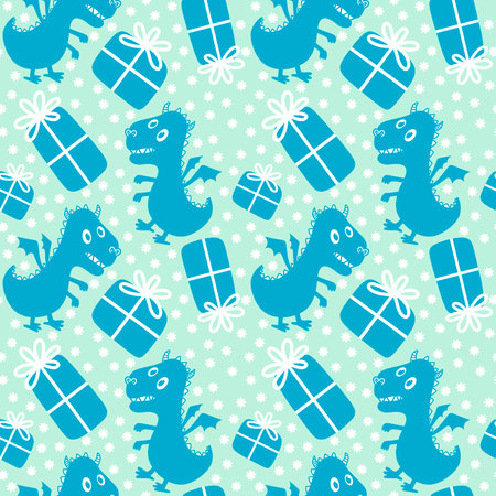 Cartoon dinosaur monsters seamless dragon pattern for wrapping paper and Christmas gift box and kids clothes print and festive packaging and linens and fabrics. high quality illustrationの写真素材