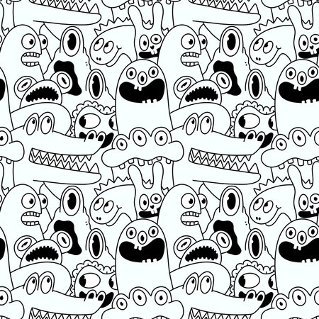 Cartoon monsters seamless emoticons aliens pattern for kids clothes print and wrapping paper and fabrics and linens and kindergarten. high quality illustrationの写真素材