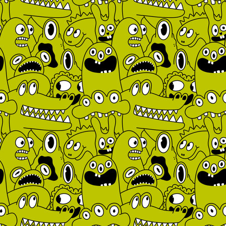 Cartoon monsters seamless emoticons aliens pattern for kids clothes print and wrapping paper and fabrics and linens and kindergarten. high quality illustrationの写真素材