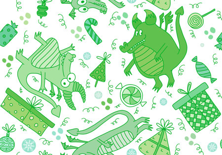 Cartoon dinosaur monsters seamless dragon pattern for wrapping paper and Christmas gift box and kids clothes print and festive packaging and linens and fabrics. high quality illustrationの写真素材