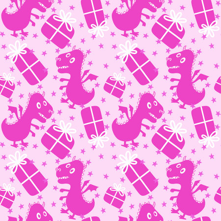 Cartoon dinosaur monsters seamless dragon pattern for wrapping paper and Christmas gift box and kids clothes print and festive packaging and linens and fabrics. high quality illustrationの写真素材