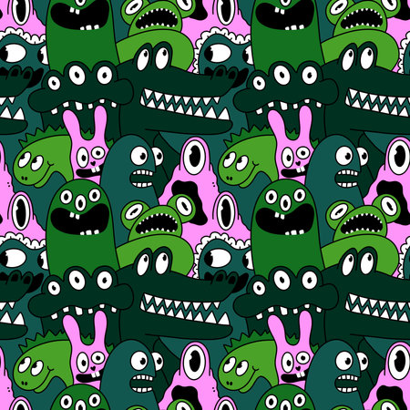 Cartoon monsters seamless emoticons aliens pattern for kids clothes print and wrapping paper and fabrics and linens and kindergarten. high quality illustrationの写真素材