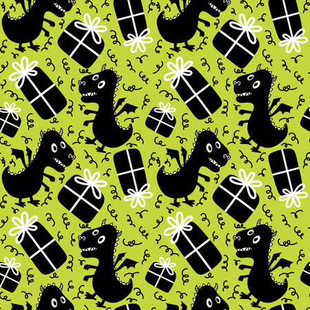 Cartoon dinosaur monsters seamless dragon pattern for wrapping paper and Christmas gift box and kids clothes print and festive packaging and linens and fabrics. high quality illustrationの写真素材
