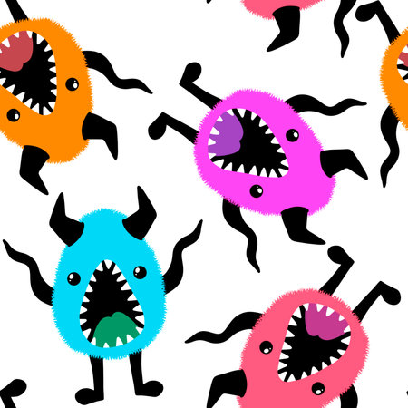 Cartoon monsters seamless emoticons aliens pattern for kids clothes print and wrapping paper and fabrics and linens and kindergarten. high quality illustrationの写真素材