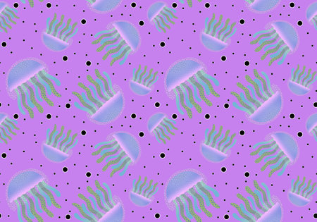 Cartoon ocean animals seamless jellyfish pattern for fabrics and wrapping paper and linens and kids clothes print and summer textiles. high quality illustrationの写真素材