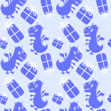 Cartoon dinosaur monsters seamless dragon pattern for wrapping paper and Christmas gift box and kids clothes print and festive packaging and linens and fabrics. high quality illustrationの写真素材