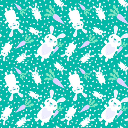 Cartoon animals seamless Easter eggs and rabbit bunnies pattern for wrapping paper and kids clothes print and fabrics and linens and festive packaging. high quality illustrationの写真素材