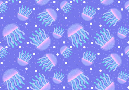 Cartoon ocean animals seamless jellyfish pattern for fabrics and wrapping paper and linens and kids clothes print and summer textiles. high quality illustrationの写真素材