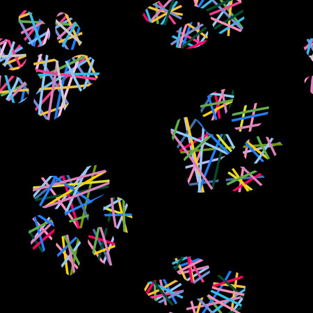 Cartoon animals seamless footprints dog and cat pattern for wrapping paper and kids clothes print and fabrics and lines and summer textiles. high quality illustrationの写真素材