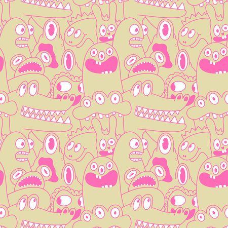 Cartoon monsters seamless emoticons aliens pattern for kids clothes print and wrapping paper and fabrics and linens and kindergarten. high quality illustrationの写真素材
