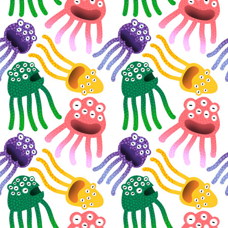 Cartoon monsters seamless emoticons aliens pattern for kids clothes print and wrapping paper and fabrics and linens and kindergarten. high quality illustrationの写真素材