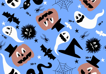 Halloween ghost seamless cartoon spider and skulls pattern for wrapping and clothes print and kids and fabricsの写真素材