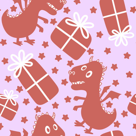 Cartoon dinosaur monsters seamless dragon pattern for wrapping paper and Christmas gift box and kids clothes print and festive packaging and linens and fabrics. high quality illustrationの写真素材