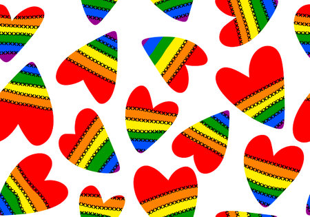Cartoon rainbow pride seamless hearts pattern for wrapping paper and fabrics and linens and fashion...