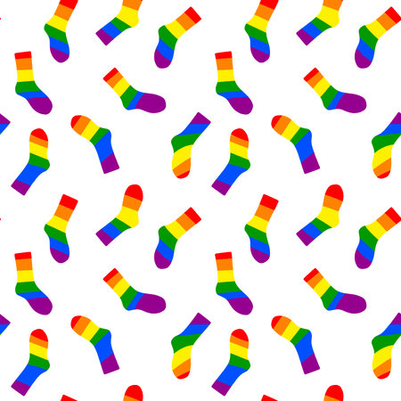 Cartoon rainbow pride month seamless socks pattern for fabrics and lines and wrapping paper and festive packaging. high quality illustrationの写真素材