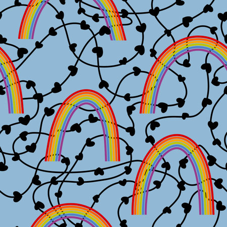 Pride month rainbow seamless pattern for wrapping paper and fabrics and linens and festive packaging. high quality illustrationの写真素材