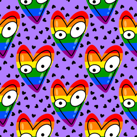 Cartoon rainbow pride seamless hearts pattern for wrapping paper and fabrics and linens and fashion print and festive textiles and valentines gift box. high quality illustrationの写真素材