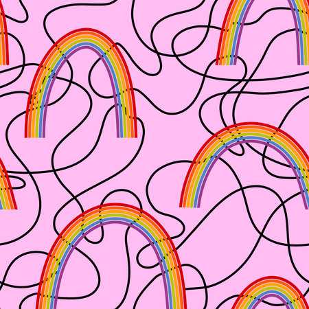 Pride month rainbow seamless pattern for wrapping paper and fabrics and linens and festive packaging. high quality illustrationの写真素材