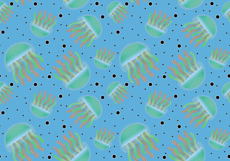 Cartoon ocean animals seamless jellyfish pattern for fabrics and wrapping paper and linens and kids...