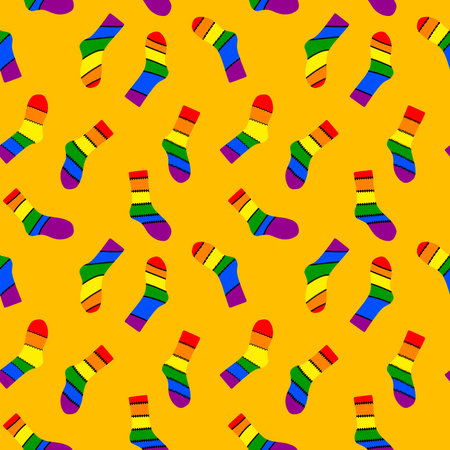 Cartoon rainbow pride month seamless socks pattern for fabrics and lines and wrapping paper and festive packaging. high quality illustrationの写真素材