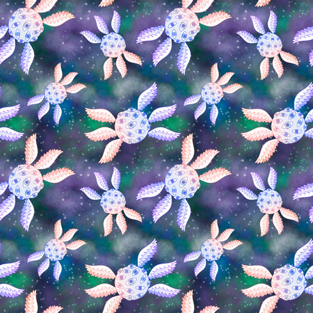 Angel with eyes and wings seamless cartoon Halloween monsters pattern for wrapping paper and fabrics and linens and festive packaging. high quality illustrationの写真素材