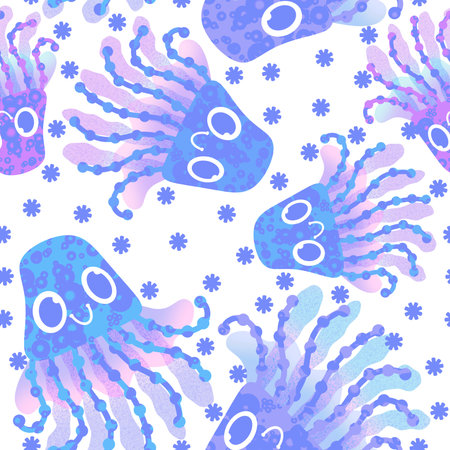 Cartoon ocean animals seamless jellyfish pattern for fabrics and wrapping paper and linens and kids clothes print and summer textiles. high quality illustrationの写真素材