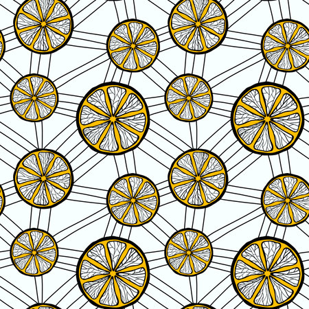 Cartoon summer seamless lemon pattern for wrapping paper and fabrics and linens and kids clothes print and swimsuit textiles and festive packaging. high quality illustrationの写真素材