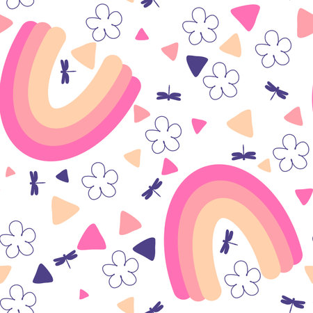 Cartoon rainbow seamless pattern for wallpaper and fabrics and textiles and wrapping paper and kids clothes print. high quality illustrationの写真素材