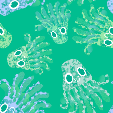 Cartoon ocean animals seamless jellyfish pattern for fabrics and wrapping paper and linens and kids clothes print and summer textiles. high quality illustrationの写真素材