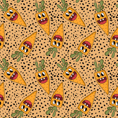 Retro cartoon summer vegetable seamless carrot pattern for wrapping paper and fabrics and linens and kids clothes print and autumn packaging. high quality illustrationの写真素材
