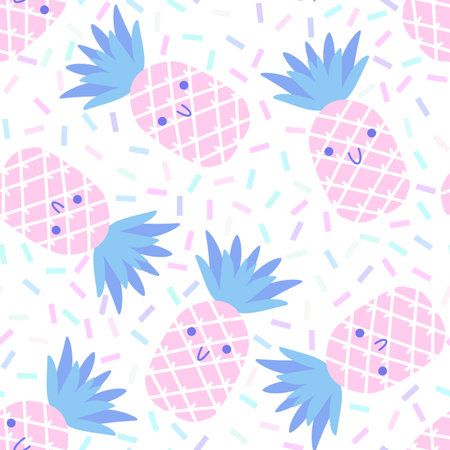 Cartoon summer fruit seamless pineapple pattern for wrapping paper and fabrics and linens and kids clothes print and swimsuit textiles. high quality illustrationの写真素材