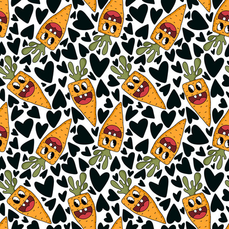 Retro cartoon summer vegetable seamless carrot pattern for wrapping paper and fabrics and linens and kids clothes print and autumn packaging. high quality illustrationの写真素材