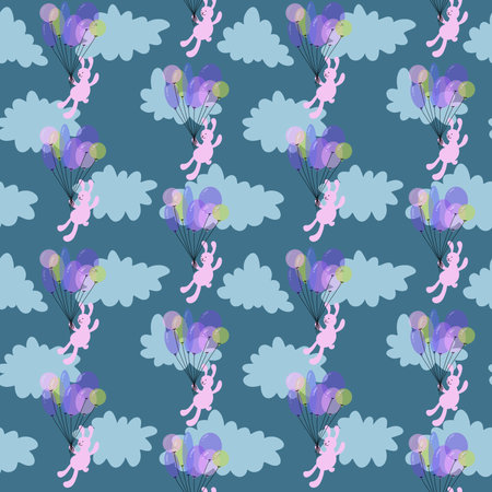 Birthday seamless rabbit with balloons pattern for wrapping paper and fabrics and linens and kids clothes print and festive packaging. high quality illustrationの写真素材